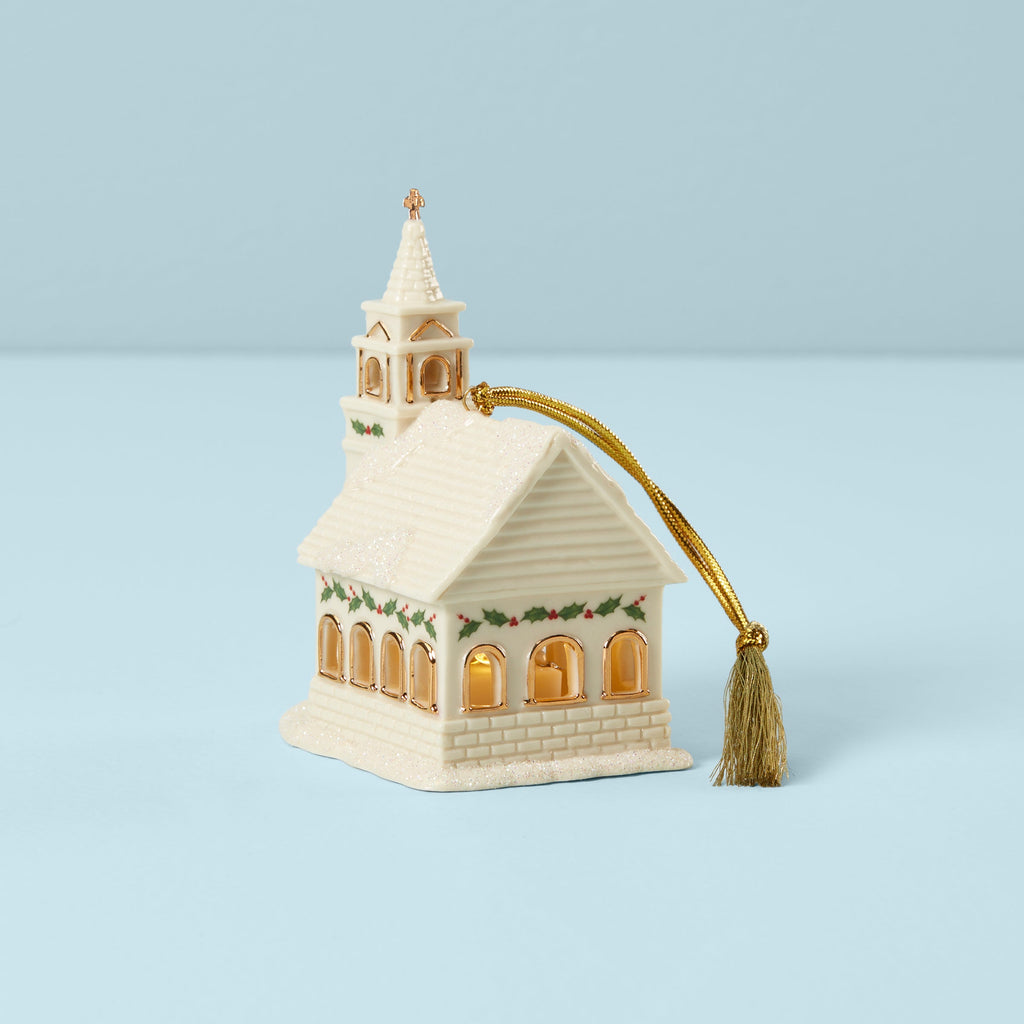 Christmas Village Church Lit Ornament