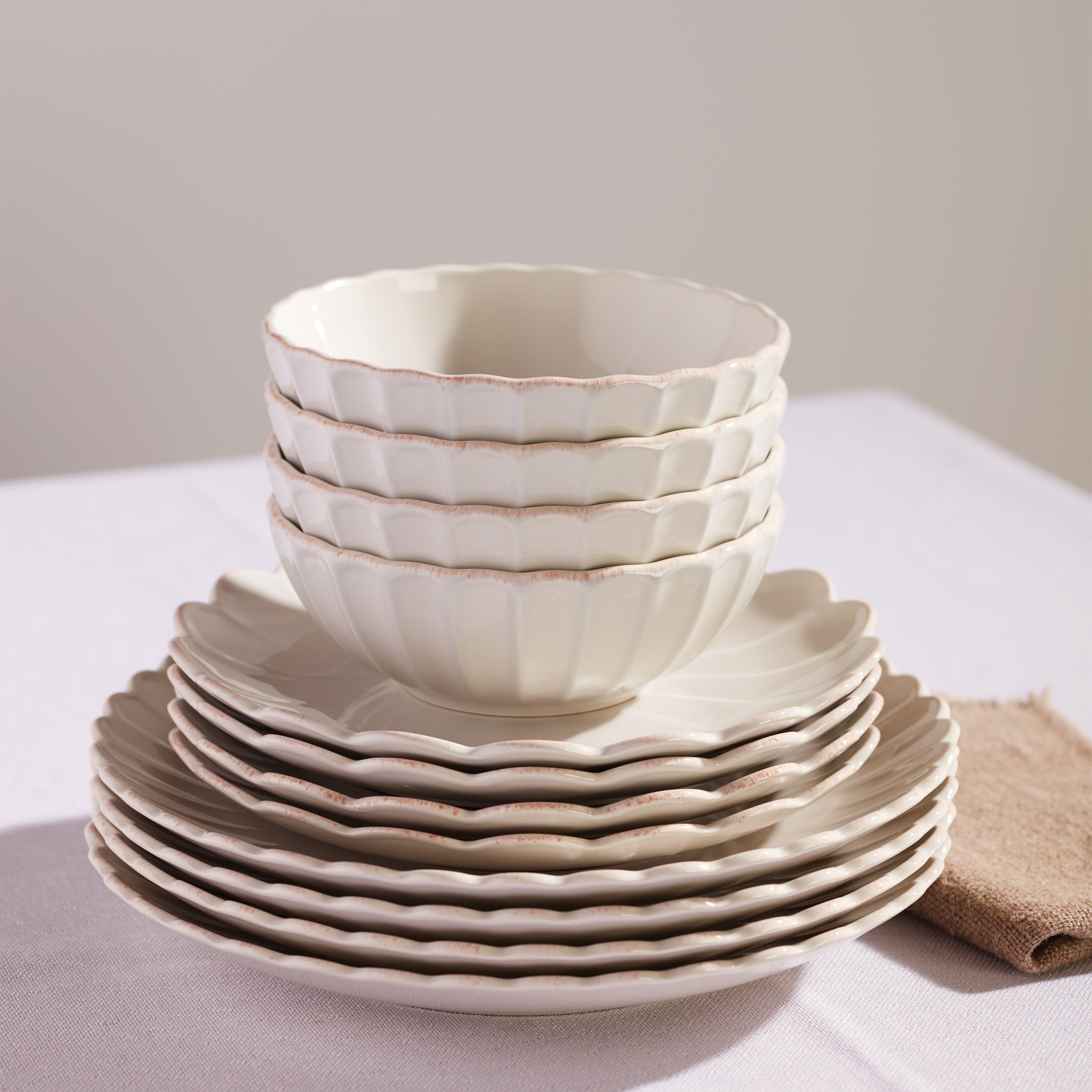 French Perle Scallop All-Purpose Bowls - Set of 4