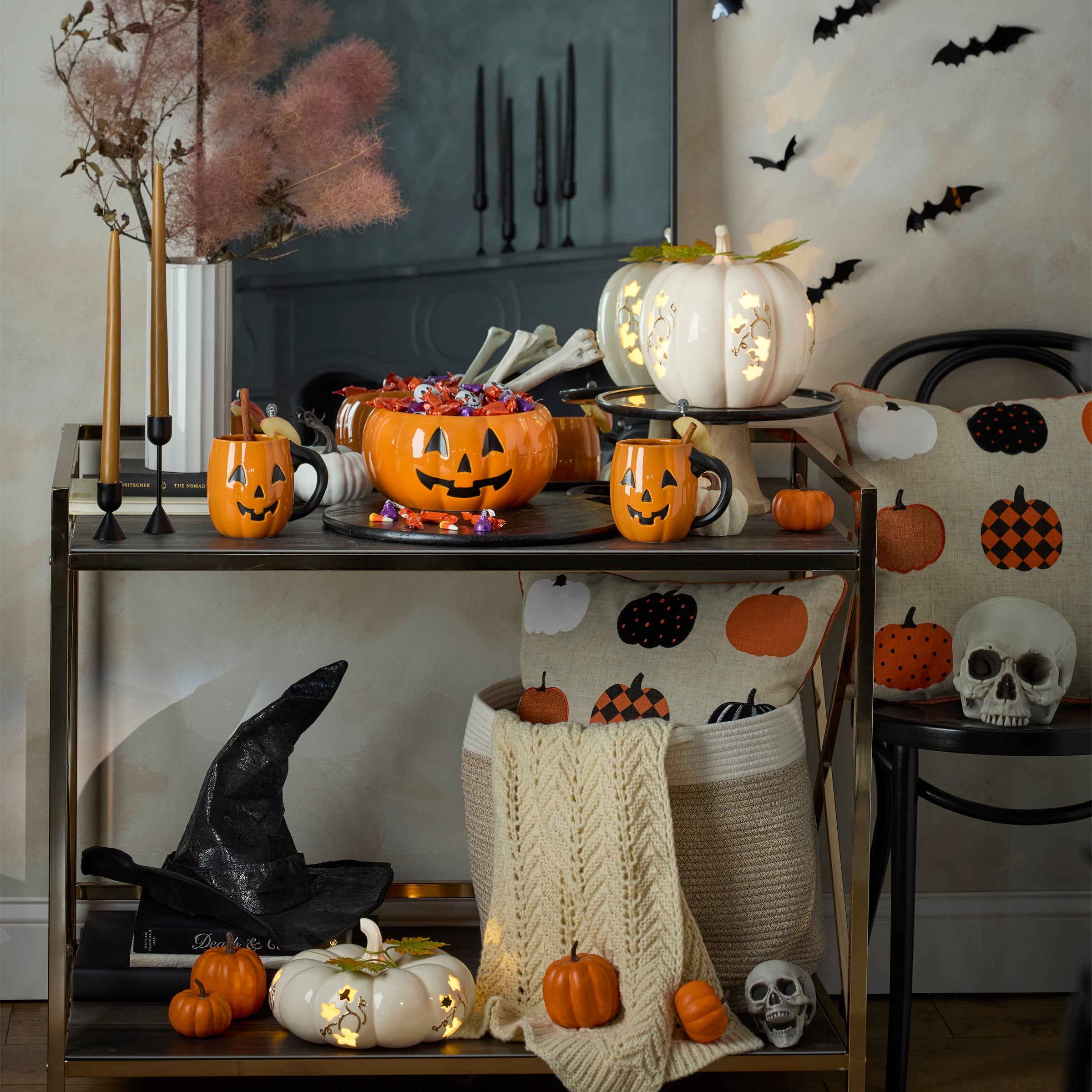 Vintage Halloween Figural Pumpkin Mugs - Set of 4